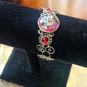 Elegant Gold and Red Women's Bracelet